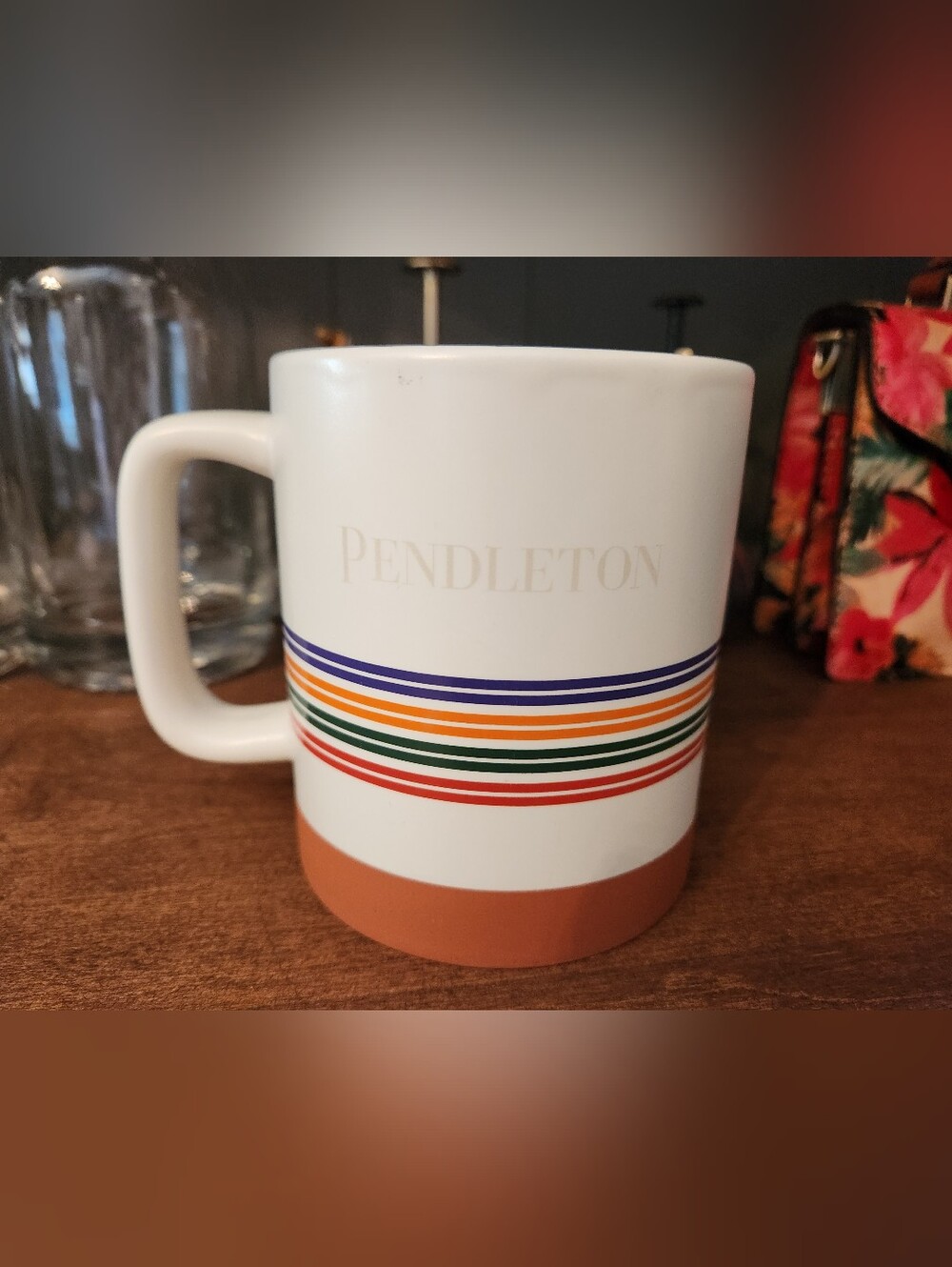 Pendleton Woolen Mills Camp Mug with Multicolor Stripe Band and Terra Cotta